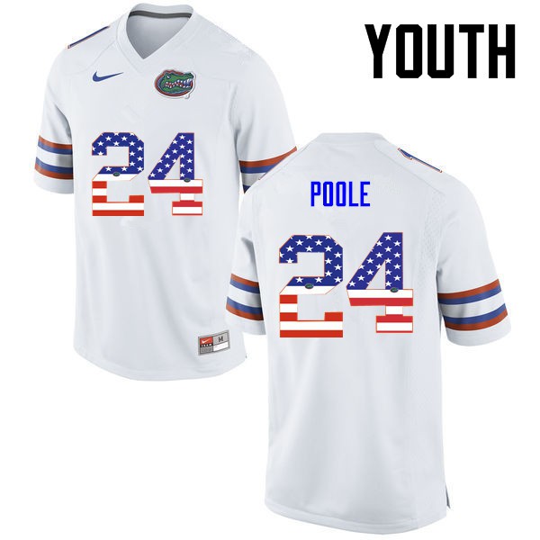 Florida Gators Youth #24 Brian Poole College Football USA Flag Fashion White
